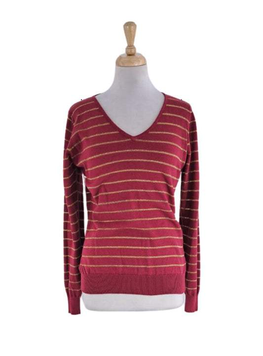 Striped v-neck knit top